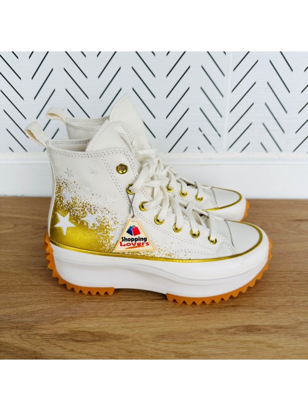 ⭐Converse Run Star Hike Hi Men Shoes Sz 6 Gold Embroidered Stars Sneaker A12900C